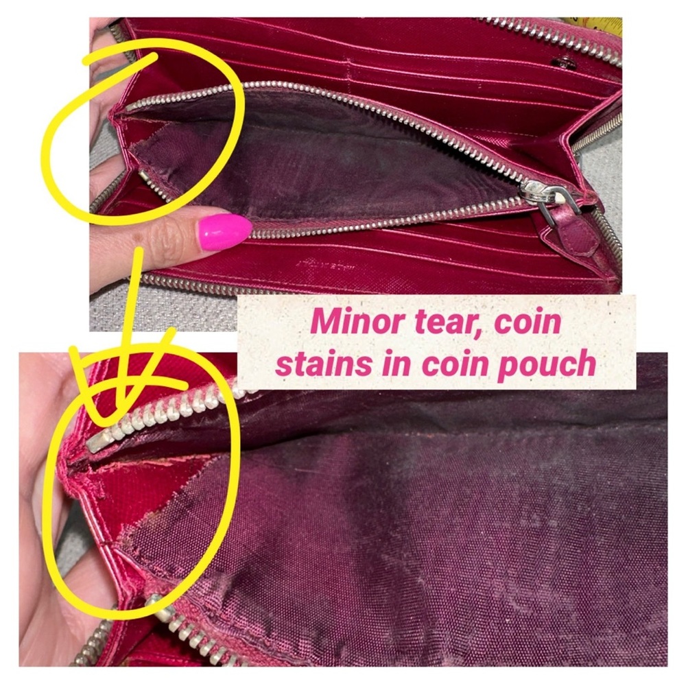 PRADA Logo Magenta Pink Saffiano Leather Zippered Wallet on Chain - Picture 5 of 11